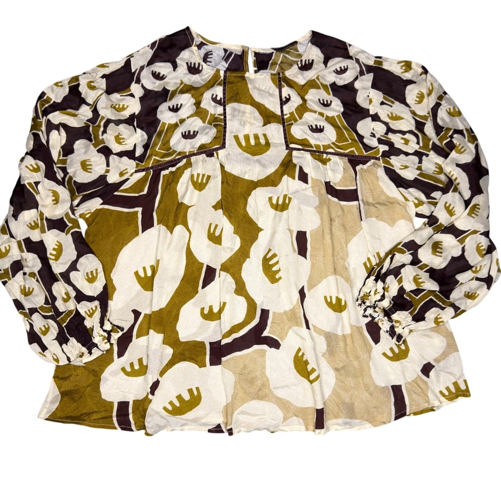 Anthropologie Bl-nk London Miranda Peasant Blouse XXL Brown Balloon Sleeve